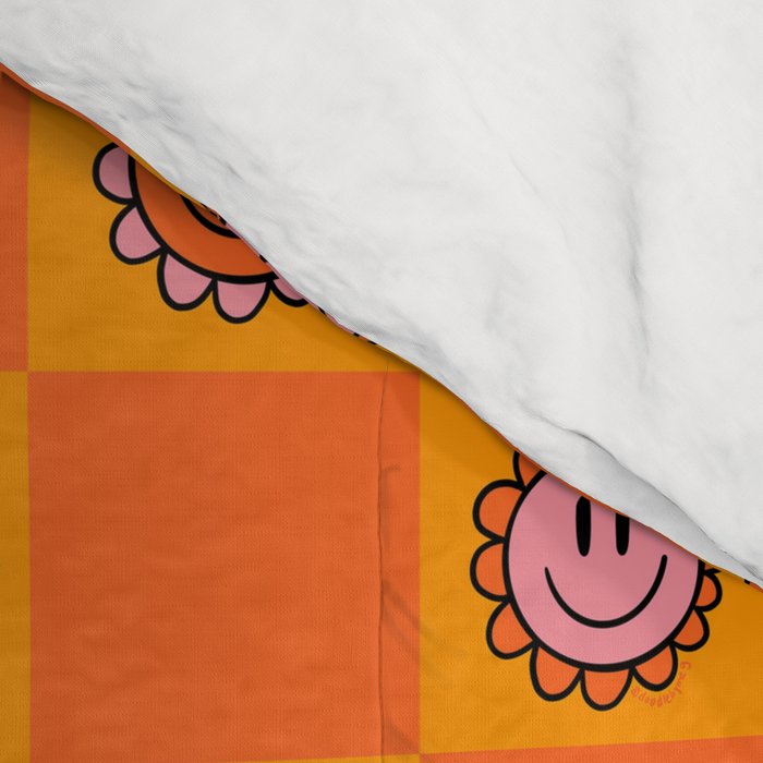 Orange Smiley Face Checkerboard Print Comforter Gallery Image 4