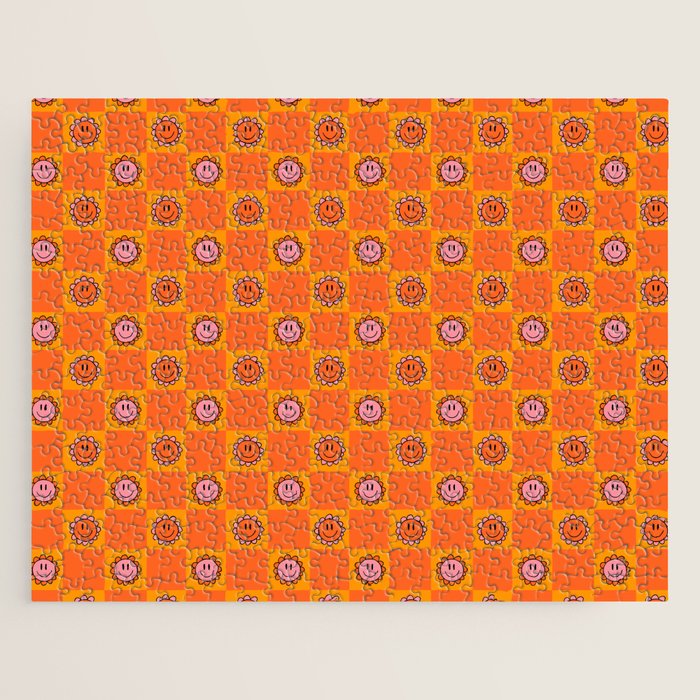 Orange Smiley Face Checkerboard Print Jigsaw Puzzle Gallery Image 1