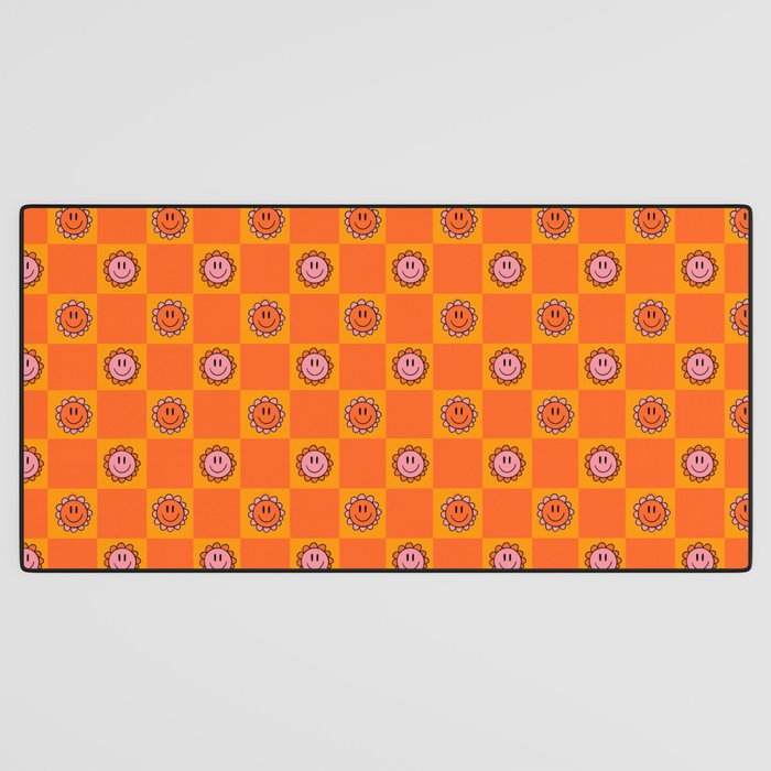 Orange Smiley Face Checkerboard Print Desk Mat Gallery Image 3
