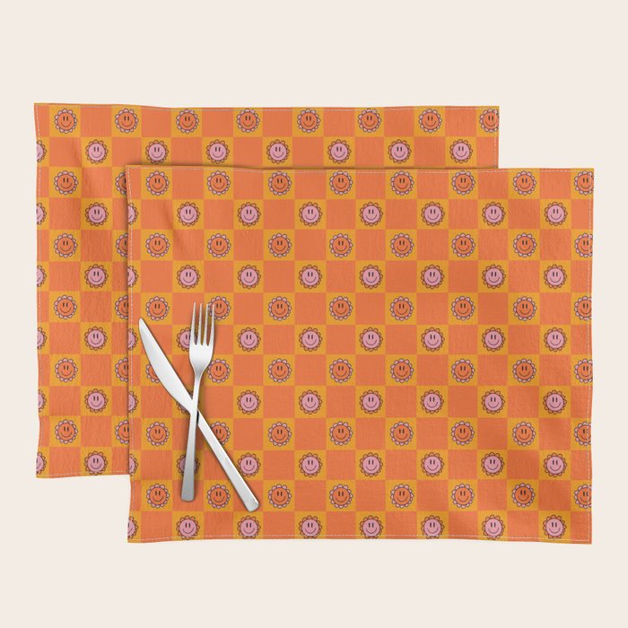 Orange Smiley Face Checkerboard Print Placemat Gallery Image 1