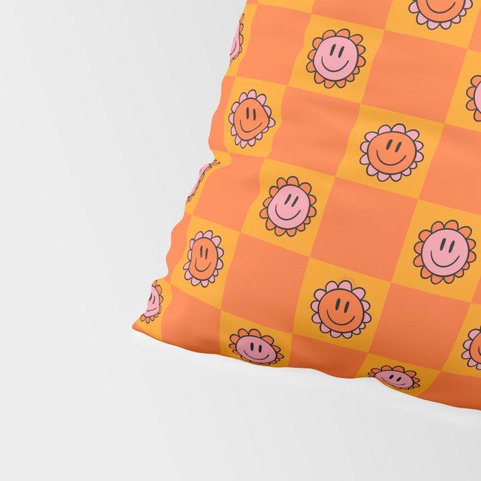 Orange Smiley Face Checkerboard Print Pillow Sham Gallery Image 4