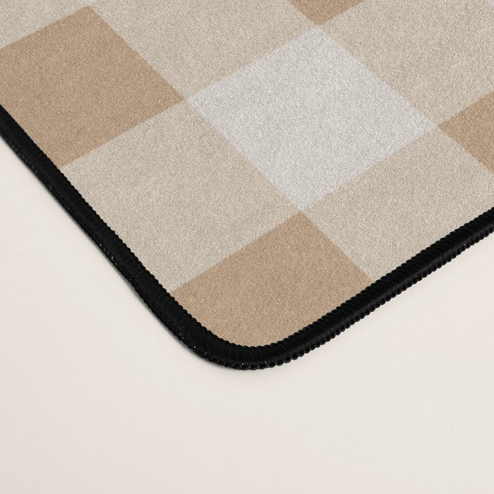 Gingham Plaid Check Pattern in Neutral Warm Camel Tan Beige Desk Mat Gallery Image 4