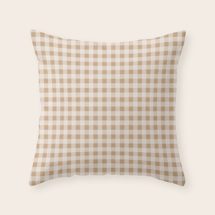 Gingham Plaid Check Pattern in Neutral Warm Camel Tan Beige Throw Pillow Gallery Image 6