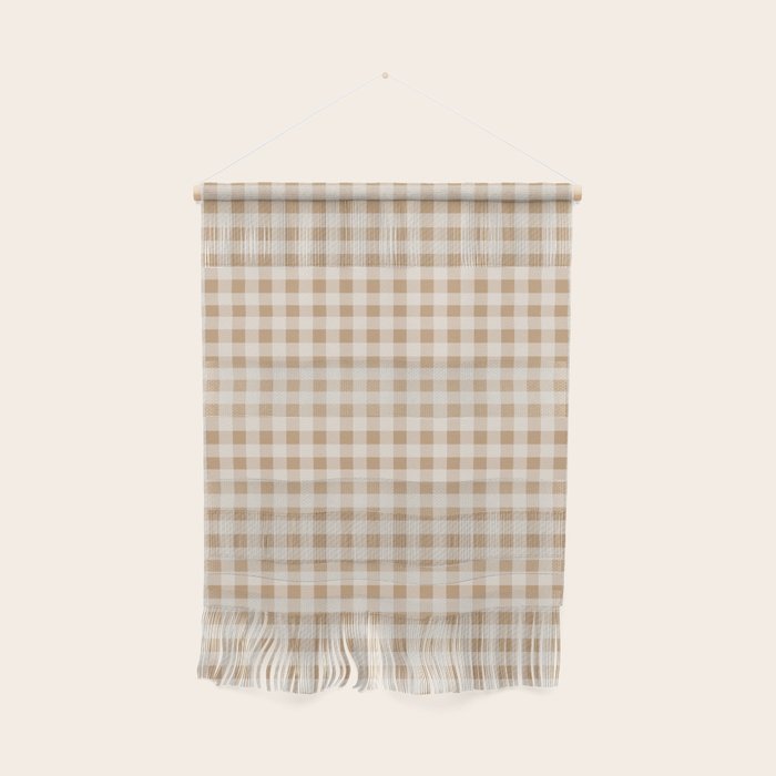 Gingham Plaid Check Pattern in Neutral Warm Camel Tan Beige Wall Hanging Gallery Image 1