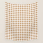 Gingham Plaid Check Pattern in Neutral Warm Camel Tan Beige Wall Tapestry Gallery Image 4
