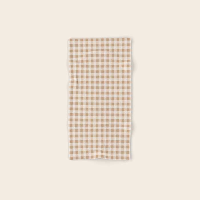 Gingham Plaid Check Pattern in Neutral Warm Camel Tan Beige Bath Towel Gallery Image 1