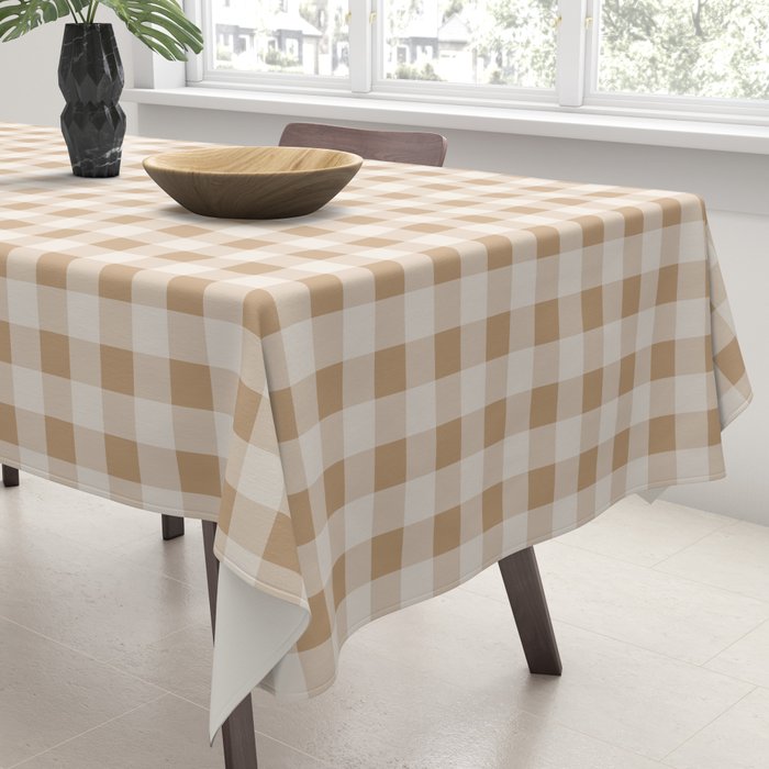 Gingham Plaid Check Pattern in Neutral Warm Camel Tan Beige Tablecloth Gallery Image 3
