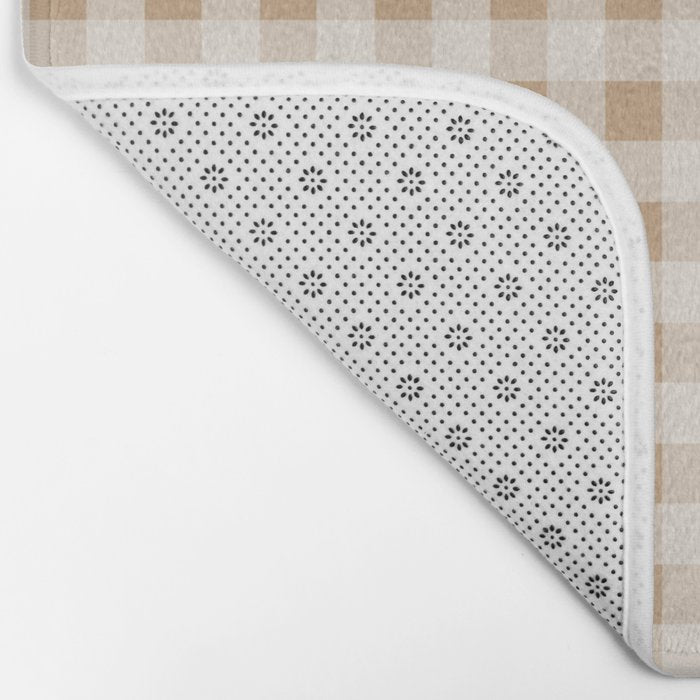Gingham Plaid Check Pattern in Neutral Warm Camel Tan Beige Bath Mat Gallery Image 2