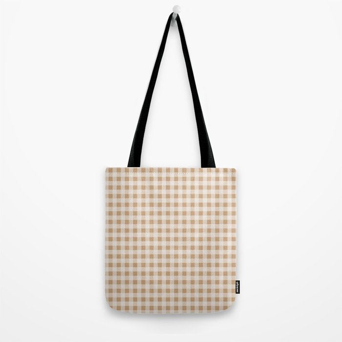 Gingham Plaid Check Pattern in Neutral Warm Camel Tan Beige Tote Bag Gallery Image 2