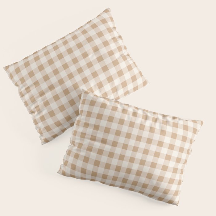 Gingham Plaid Check Pattern in Neutral Warm Camel Tan Beige Pillow Sham Gallery Image 1