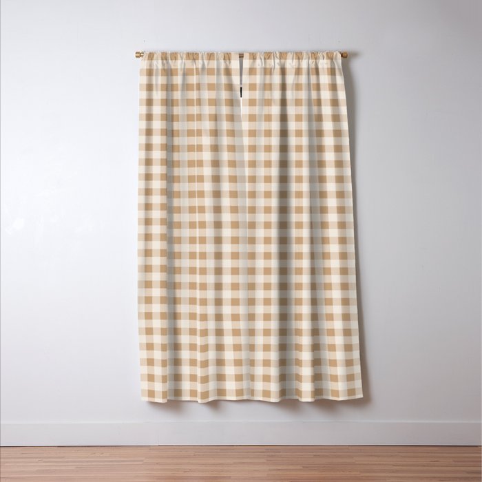 Gingham Plaid Check Pattern in Neutral Warm Camel Tan Beige Window Curtain Gallery Image 3