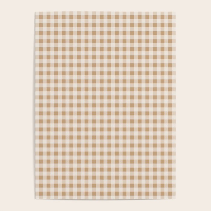 Gingham Plaid Check Pattern in Neutral Warm Camel Tan Beige Poster Gallery Image 4