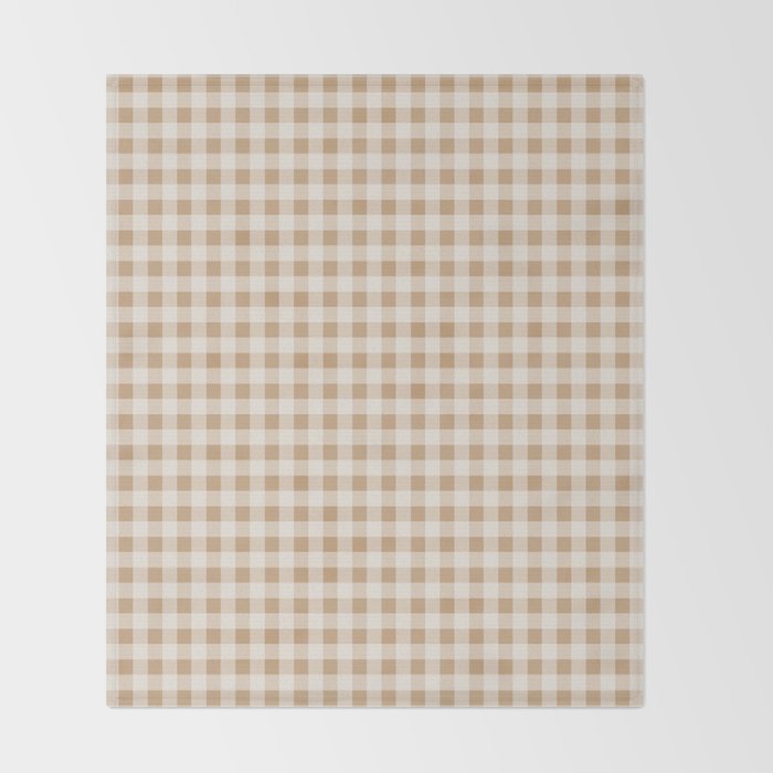 Gingham Plaid Check Pattern in Neutral Warm Camel Tan Beige Throw Blanket Gallery Image 2