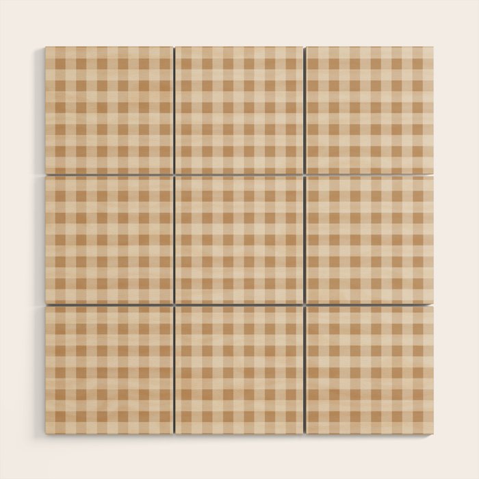 Gingham Plaid Check Pattern in Neutral Warm Camel Tan Beige Wood Wall Art Gallery Image 1