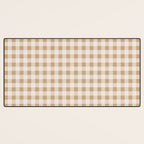 Gingham Plaid Check Pattern in Neutral Warm Camel Tan Beige Desk Mat Gallery Image 3