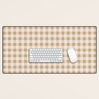 Gingham Plaid Check Pattern in Neutral Warm Camel Tan Beige Desk Mat Gallery Image 1