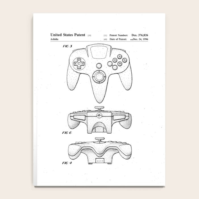 Video Game Controller Patent - Retro Gaming Game Room Art - White Notebook Gallery Image 4