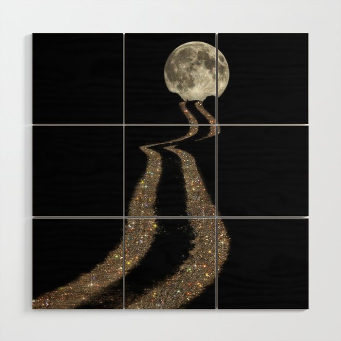 THE MOON | glitter | gold | path | full | planet | star | sky | night | glitter  Wood Wall Art Gallery Image 1