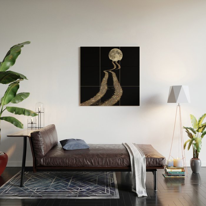 THE MOON | glitter | gold | path | full | planet | star | sky | night | glitter  Wood Wall Art Gallery Image 2