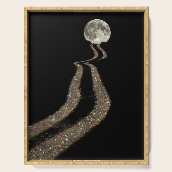 THE MOON | glitter | gold | path | full | planet | star | sky | night | glitter  Serving Tray Gallery Image 1