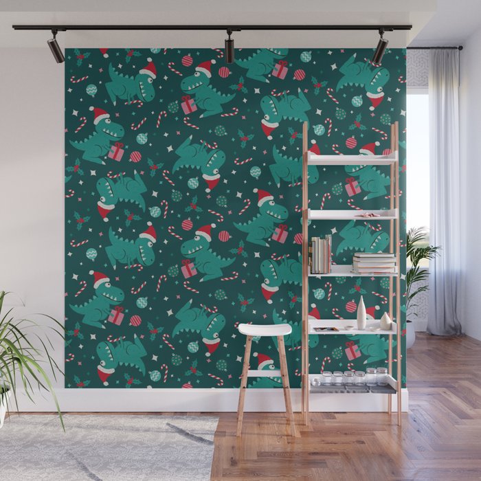 Christmas Dinosaurs Dinos Dinosaur Wall Mural Gallery Image 1