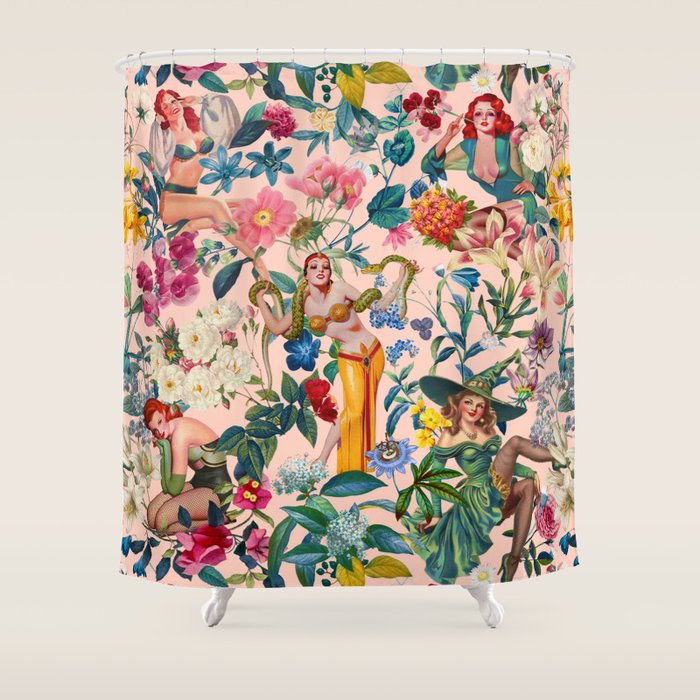 Floral and Pin-Up Girls V - II Shower Curtain Gallery Image 1