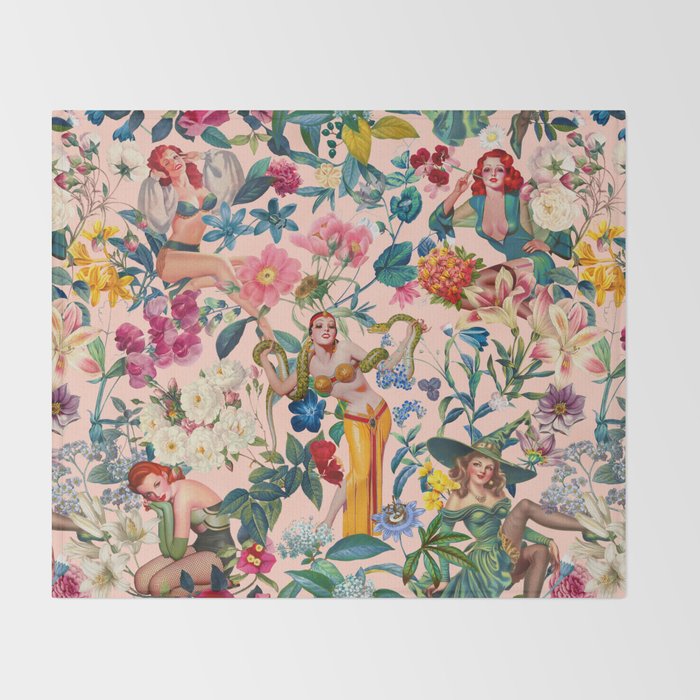 Floral and Pin-Up Girls V - II Throw Blanket Gallery Image 2
