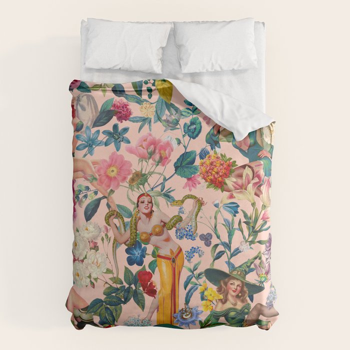 Floral and Pin-Up Girls V - II Duvet Cover Gallery Image 1