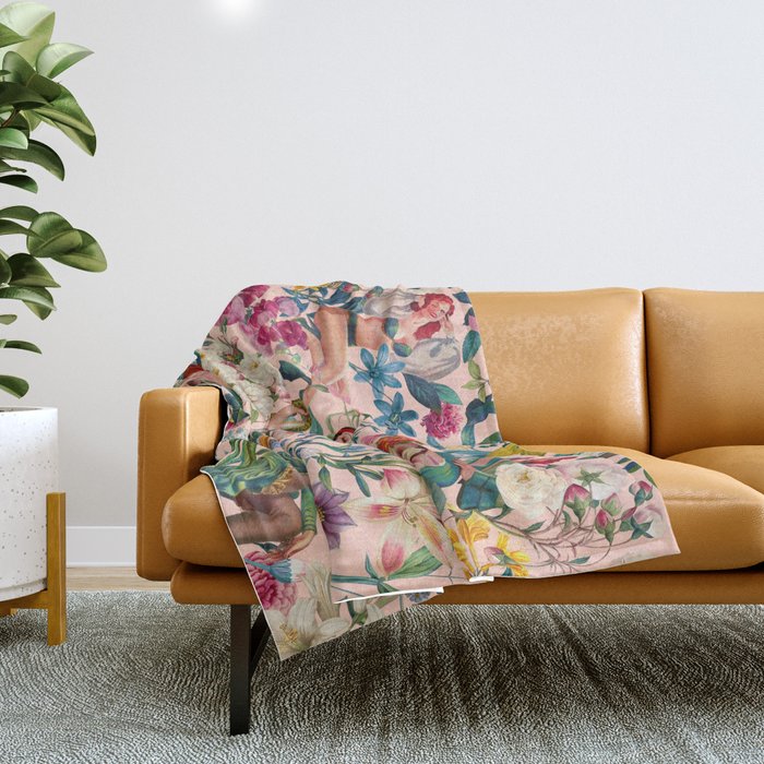 Floral and Pin-Up Girls V - II Throw Blanket Gallery Image 1