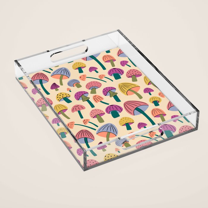 Retro Mushroom - pattern  Acrylic Tray Gallery Image 1