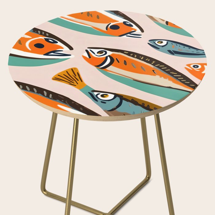 Sardines, Colorful Bohemian Eclectic Fish Animals, Ocean Life Seawater Quirky Whimsical, Pastel Illustration Painting Side Table Gallery Image 2