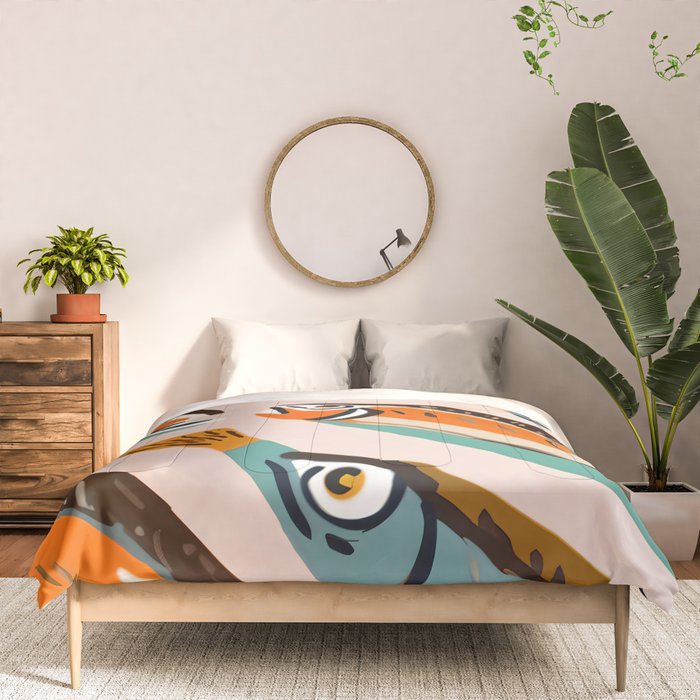 Sardines, Colorful Bohemian Eclectic Fish Animals, Ocean Life Seawater Quirky Whimsical, Pastel Illustration Painting Comforter Gallery Image 3
