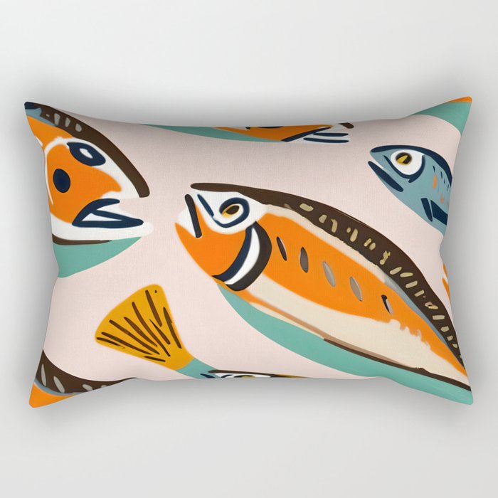 Sardines, Colorful Bohemian Eclectic Fish Animals, Ocean Life Seawater Quirky Whimsical, Pastel Illustration Painting Rectangular Pillow Gallery Image 1