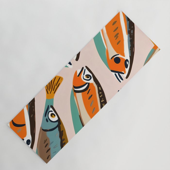 Sardines, Colorful Bohemian Eclectic Fish Animals, Ocean Life Seawater Quirky Whimsical, Pastel Illustration Painting Yoga Mat Gallery Image 1