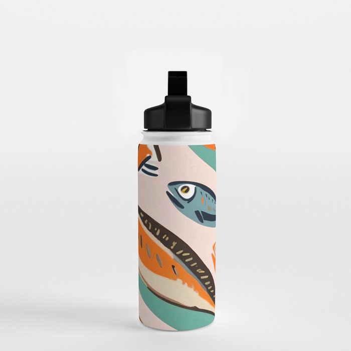Sardines, Colorful Bohemian Eclectic Fish Animals, Ocean Life Seawater Quirky Whimsical, Pastel Illustration Painting Water Bottle Gallery Image 2