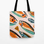 Sardines, Colorful Bohemian Eclectic Fish Animals, Ocean Life Seawater Quirky Whimsical, Pastel Illustration Painting Tote Bag Gallery Image 1