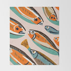 Sardines, Colorful Bohemian Eclectic Fish Animals, Ocean Life Seawater Quirky Whimsical, Pastel Illustration Painting Throw Blanket Gallery Image 2