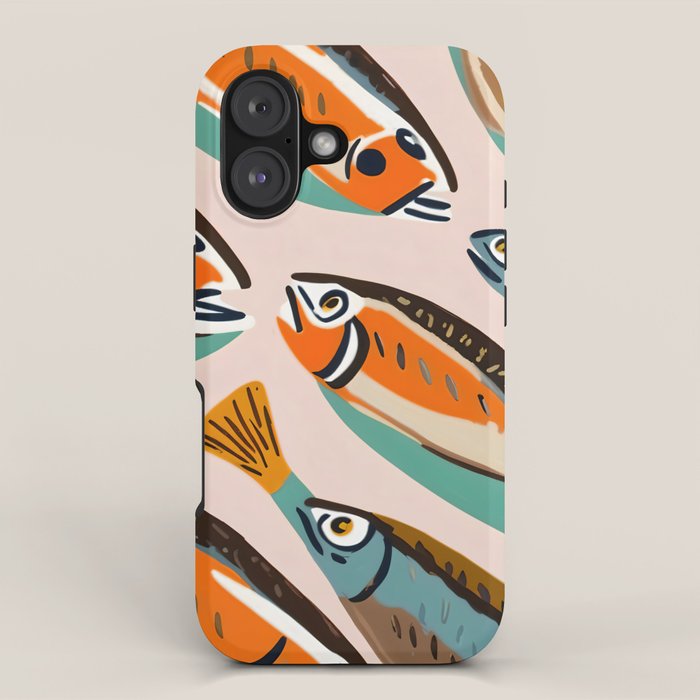 Sardines, Colorful Bohemian Eclectic Fish Animals, Ocean Life Seawater Quirky Whimsical, Pastel Illustration Painting iPhone Case Gallery Image 1