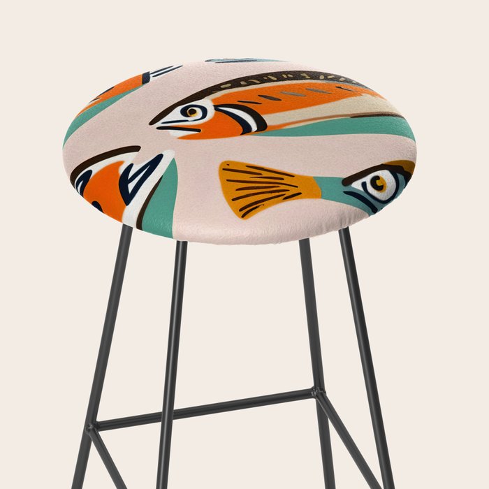 Sardines, Colorful Bohemian Eclectic Fish Animals, Ocean Life Seawater Quirky Whimsical, Pastel Illustration Painting Stool Gallery Image 2
