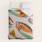 Sardines, Colorful Bohemian Eclectic Fish Animals, Ocean Life Seawater Quirky Whimsical, Pastel Illustration Painting Comforter Gallery Image 6