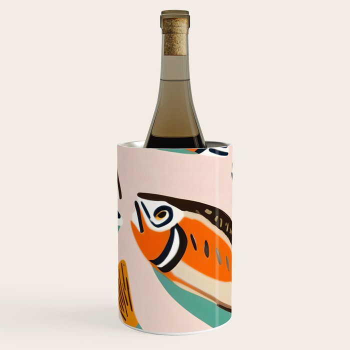 Sardines, Colorful Bohemian Eclectic Fish Animals, Ocean Life Seawater Quirky Whimsical, Pastel Illustration Painting Wine Chiller Gallery Image 1