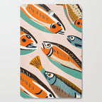 Sardines, Colorful Bohemian Eclectic Fish Animals, Ocean Life Seawater Quirky Whimsical, Pastel Illustration Painting Cutting Board Gallery Image 1