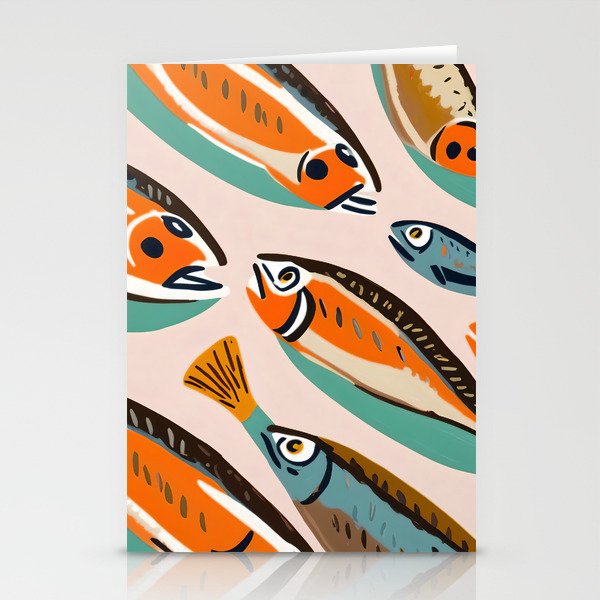 Sardines, Colorful Bohemian Eclectic Fish Animals, Ocean Life Seawater Quirky Whimsical, Pastel Illustration Painting Stationery Card Gallery Image 2