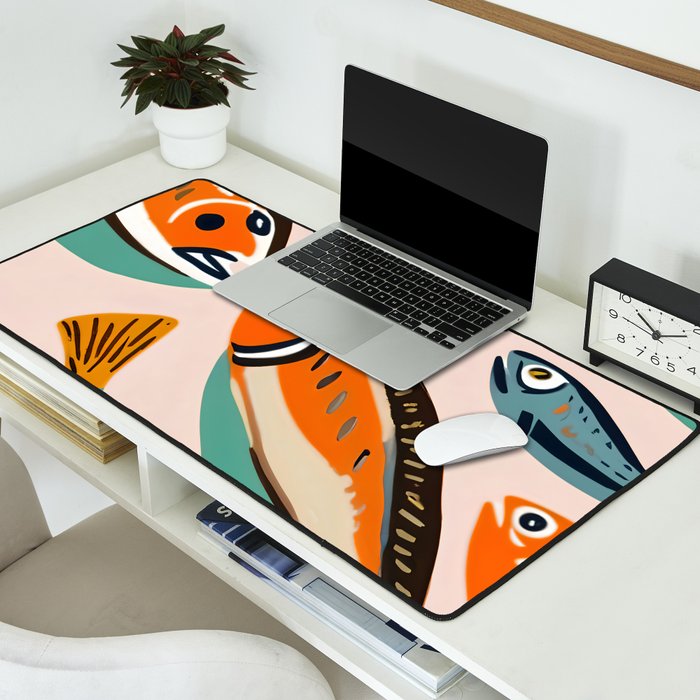 Sardines, Colorful Bohemian Eclectic Fish Animals, Ocean Life Seawater Quirky Whimsical, Pastel Illustration Painting Desk Mat Gallery Image 2