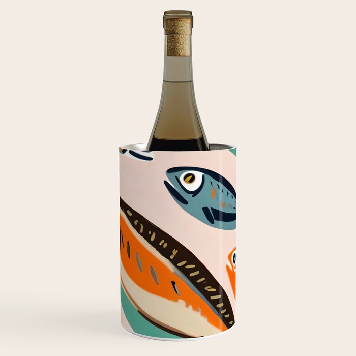 Sardines, Colorful Bohemian Eclectic Fish Animals, Ocean Life Seawater Quirky Whimsical, Pastel Illustration Painting Wine Chiller Gallery Image 3