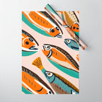 Sardines, Colorful Bohemian Eclectic Fish Animals, Ocean Life Seawater Quirky Whimsical, Pastel Illustration Painting Wrapping Paper Gallery Image 1
