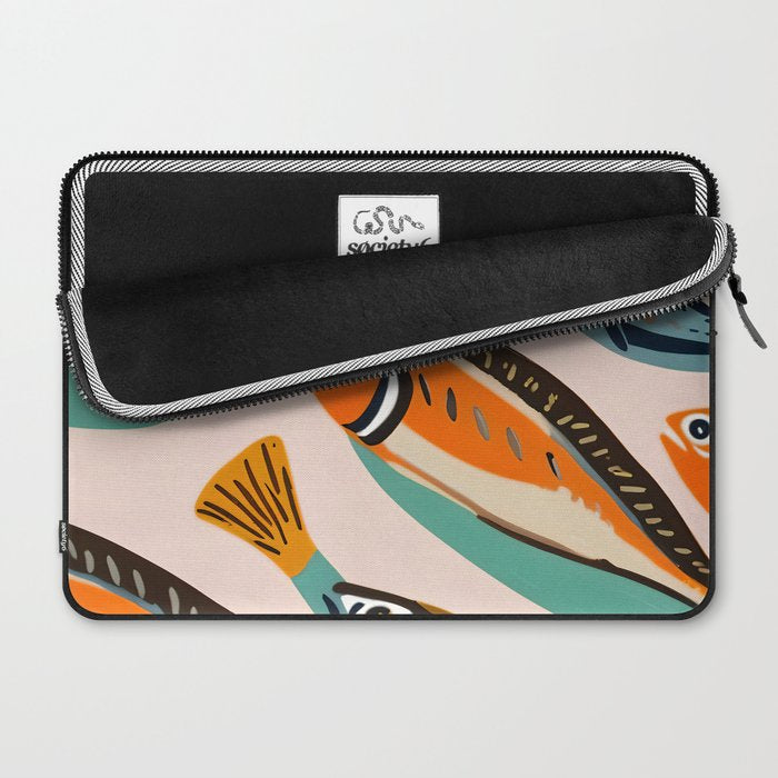 Sardines, Colorful Bohemian Eclectic Fish Animals, Ocean Life Seawater Quirky Whimsical, Pastel Illustration Painting Laptop Sleeve Gallery Image 2