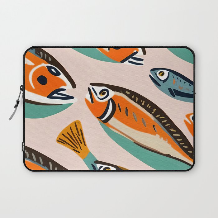 Sardines, Colorful Bohemian Eclectic Fish Animals, Ocean Life Seawater Quirky Whimsical, Pastel Illustration Painting Laptop Sleeve Gallery Image 1