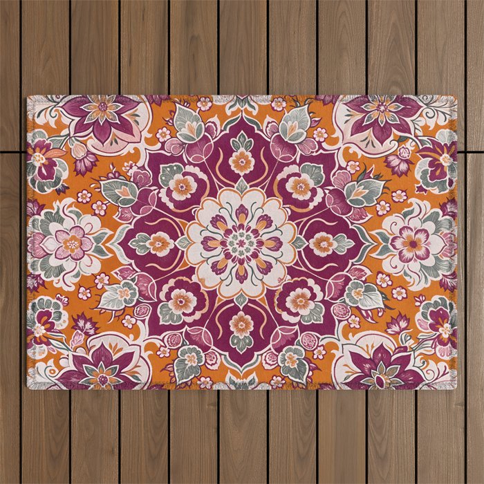 Ruby and Spice Floral Mandala Outdoor Rug Gallery Image 1