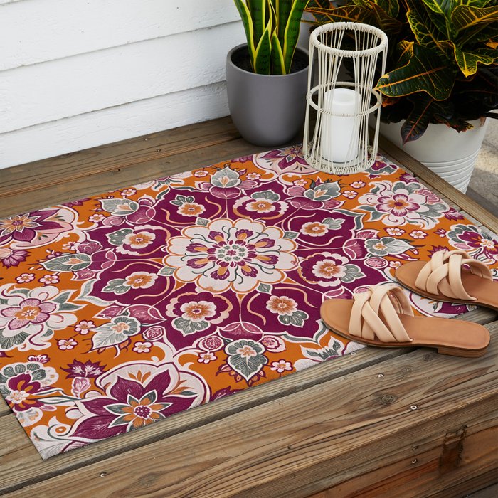 Ruby and Spice Floral Mandala Outdoor Rug Gallery Image 2